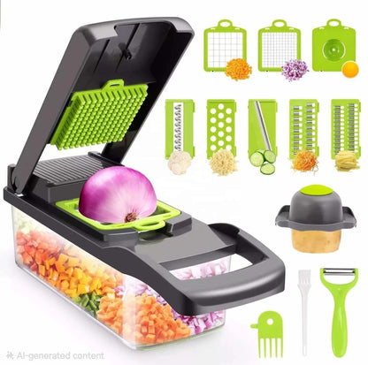 16 in 1 vegetable chopper and mandoline slicer with container