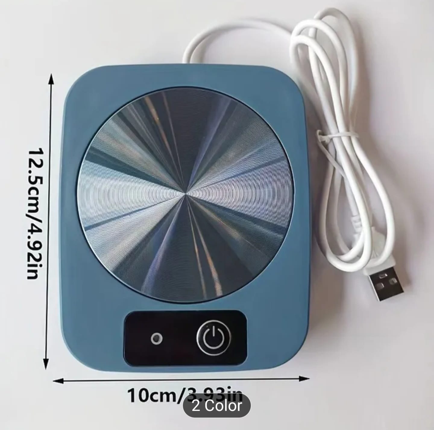 USB mug warmer with temperature control in green color, compact electric cup heater