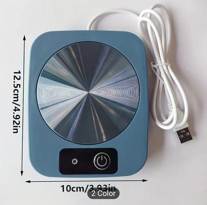 USB mug warmer with temperature control in green color, compact electric cup heater