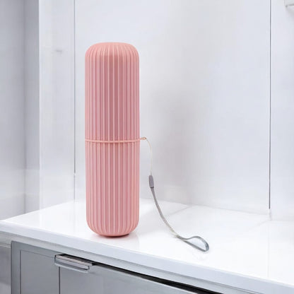 Portable toothbrush travel case, hygienic leakproof design, pink