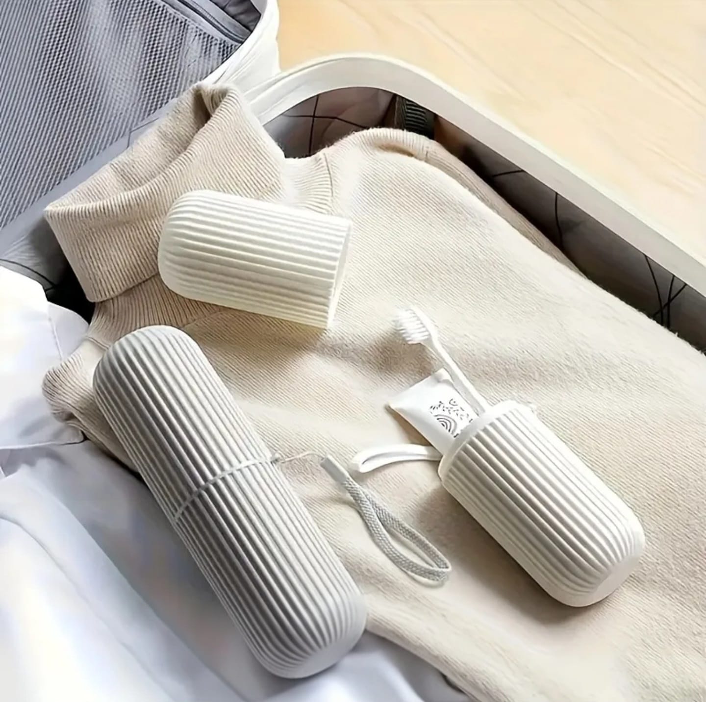 Portable toothbrush travel case with toothbrushes inside, hygienic leakproof design, easy access