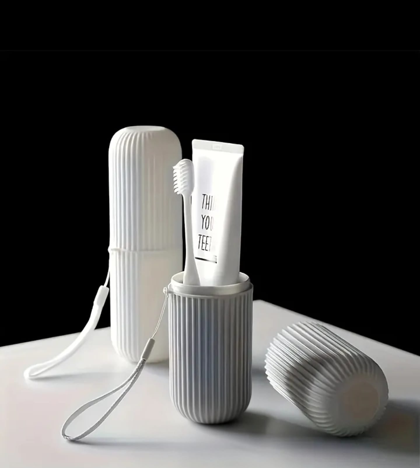 Portable toothbrush travel case with toothbrush and toothpaste, hygienic compact design