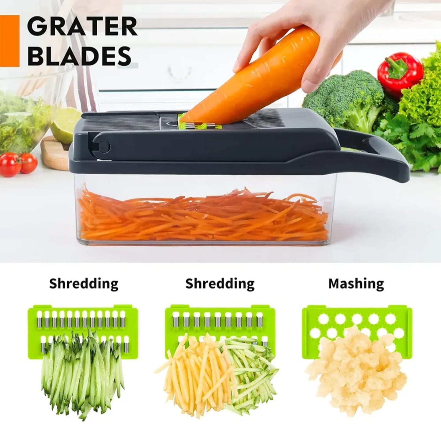 16-in-1 Mandoline Vegetable Chopper Set | Slicer, Grater, Onion Mincer & Shredder (Grey-Green)