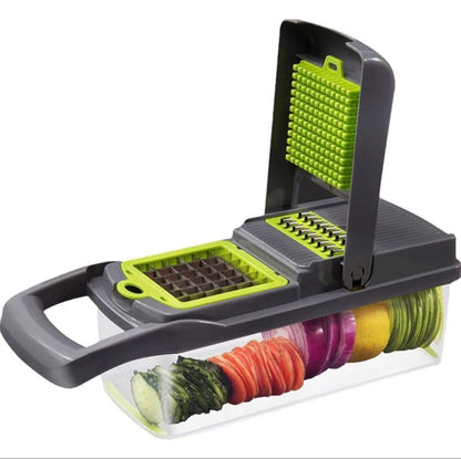 16-in-1 Mandoline Vegetable Chopper Set | Slicer, Grater, Onion Mincer & Shredder (Grey-Green)