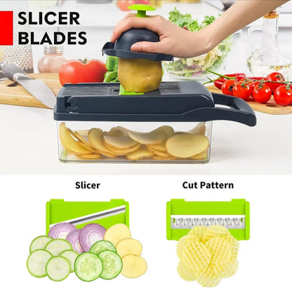 Mandoline vegetable slicer cutting potatoe