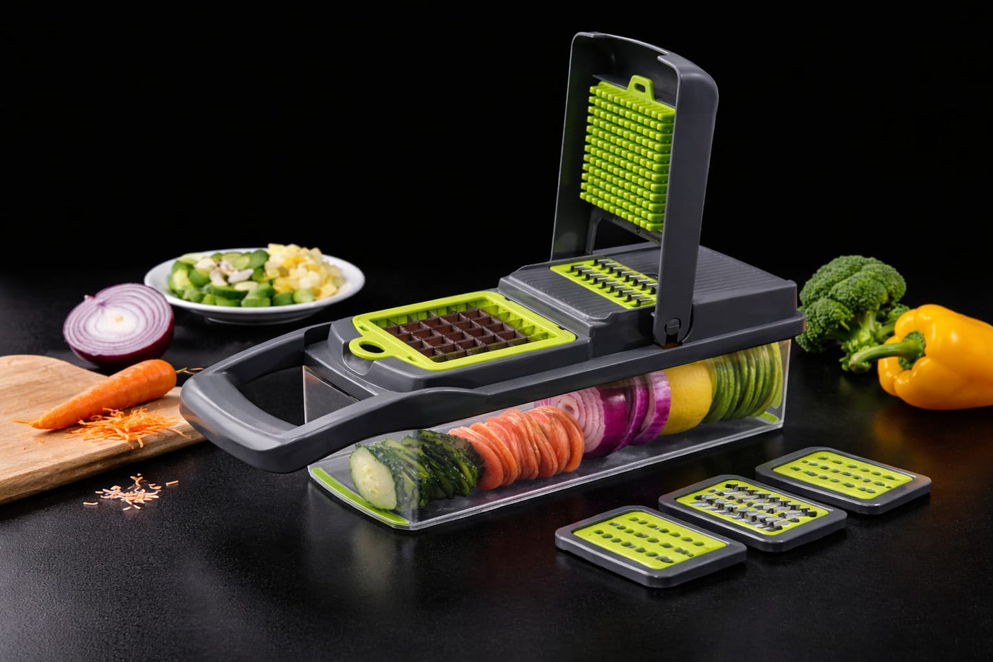 16-in-1 Mandoline Vegetable Chopper Set | Slicer, Grater, Onion Mincer & Shredder (Grey-Green)