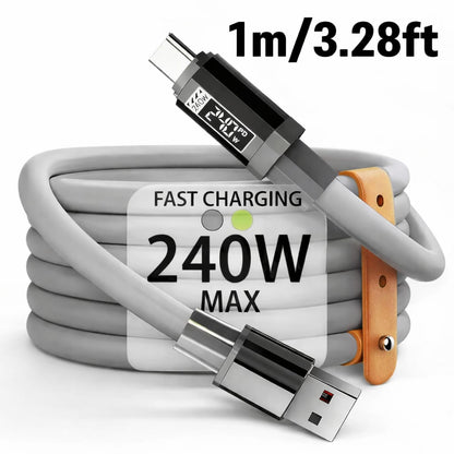 USB-A to Type-C charging cable, 1 meter length, shown coiled with connectors on a light background