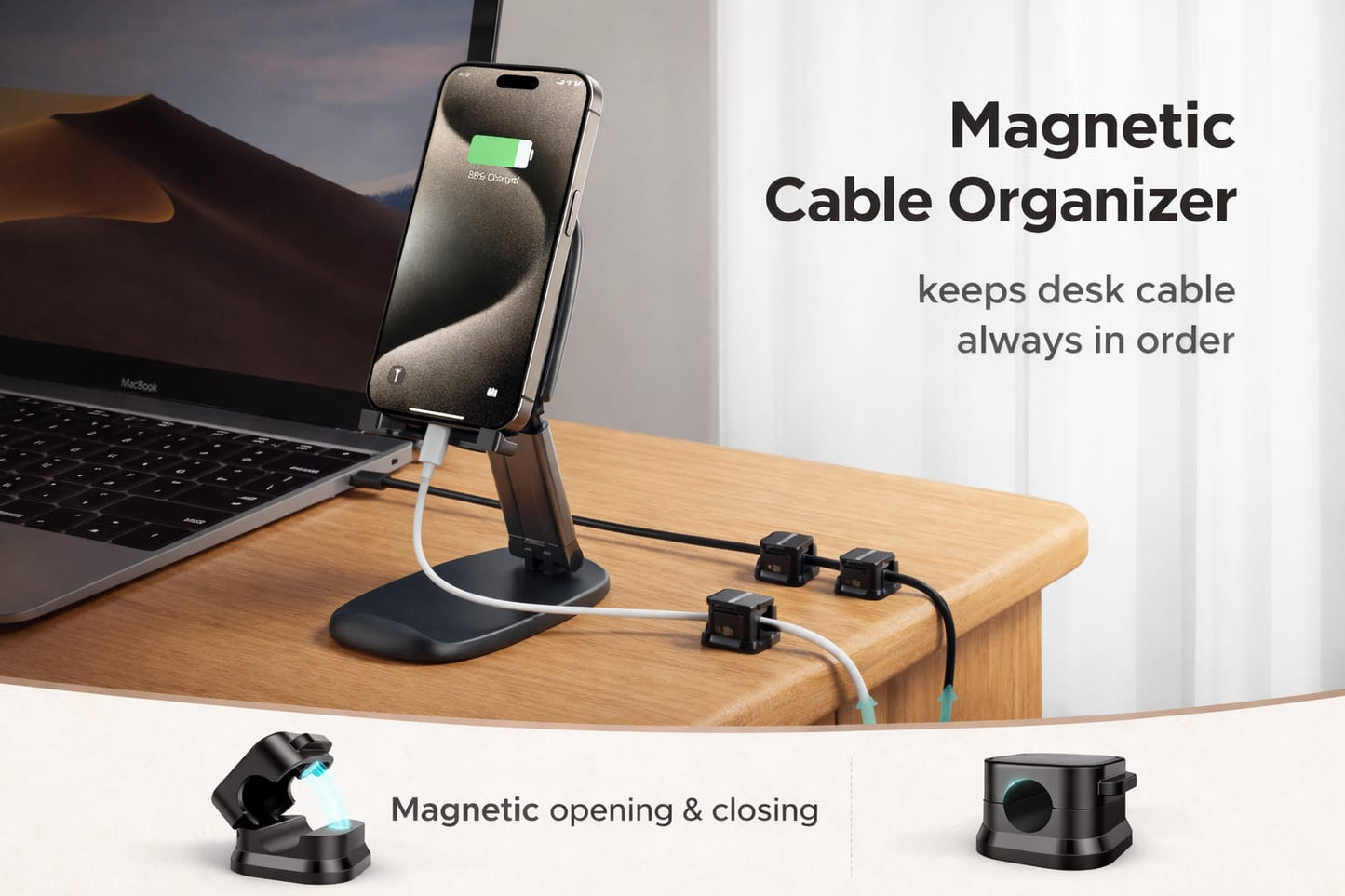 Magnetic Cable Organizer - Pack of 10/20  | Keeps Charging Cables Neat & Accessible