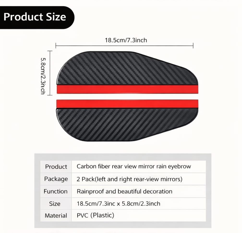 Car Side Mirror Rain Visor | Waterproof Carbon Style Guard – Pair