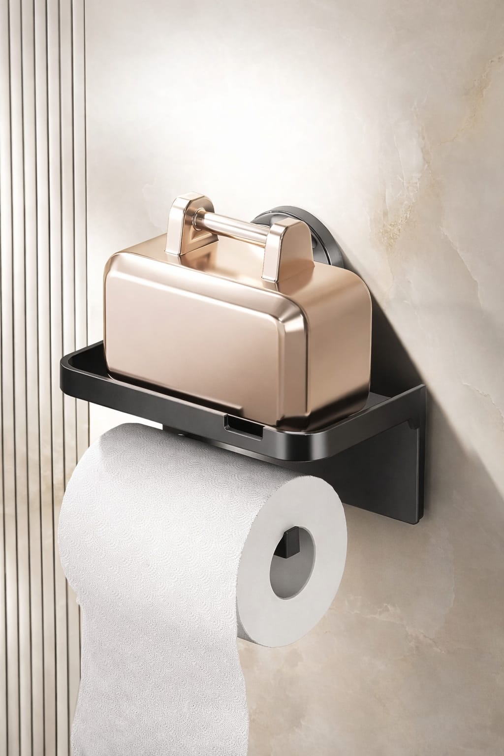 Luxury Wall-Mounted Toilet Paper Holder with Storage Shelf | No Drill Bathroom Accessory
