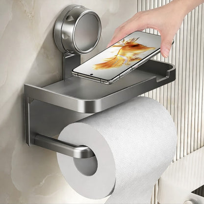 Luxury Wall-Mounted Toilet Paper Holder with Storage Shelf | No Drill Bathroom Accessory