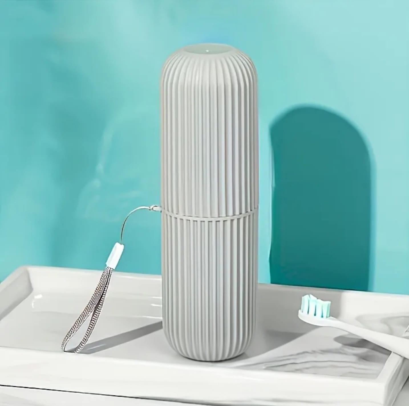 Portable toothbrush travel case, hygienic leakproof design, gray